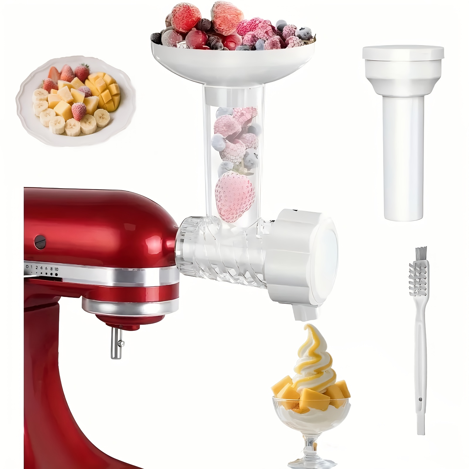 Image of Ice Cream Maker Attachment For Stand Mixers - Makes , Yogurt & Cream | Accessory Only(mixer Not Included), Stand Mixer Required | Dishwasher Safe Bowl