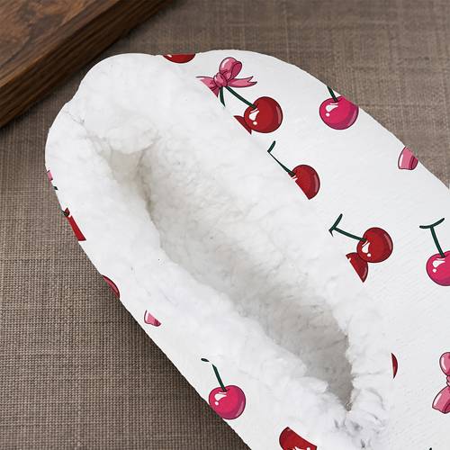 mens cherry bow indoor slippers fleece lined house shoes with and on white warm sole slippers