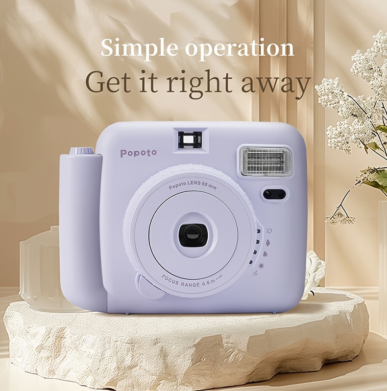 Instant Camera, 10-Film Mini Camera with Built-* 1-Minute Color Photos  Woven Bag Accessories, Purple/Grey/Green/Pink, Batte