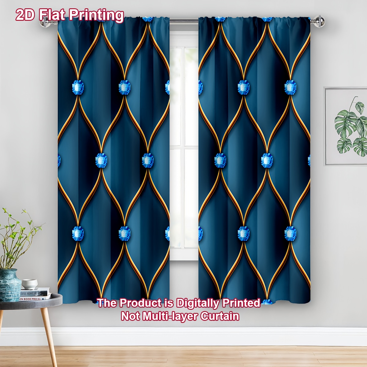 TEMU 2pcs/set Dark Blue Nordic Style Crystal Pattern Door Curtains,3d Digital Printing Curtains,light And Feel,for Cozy Bedroom, Chic Office, Stylish