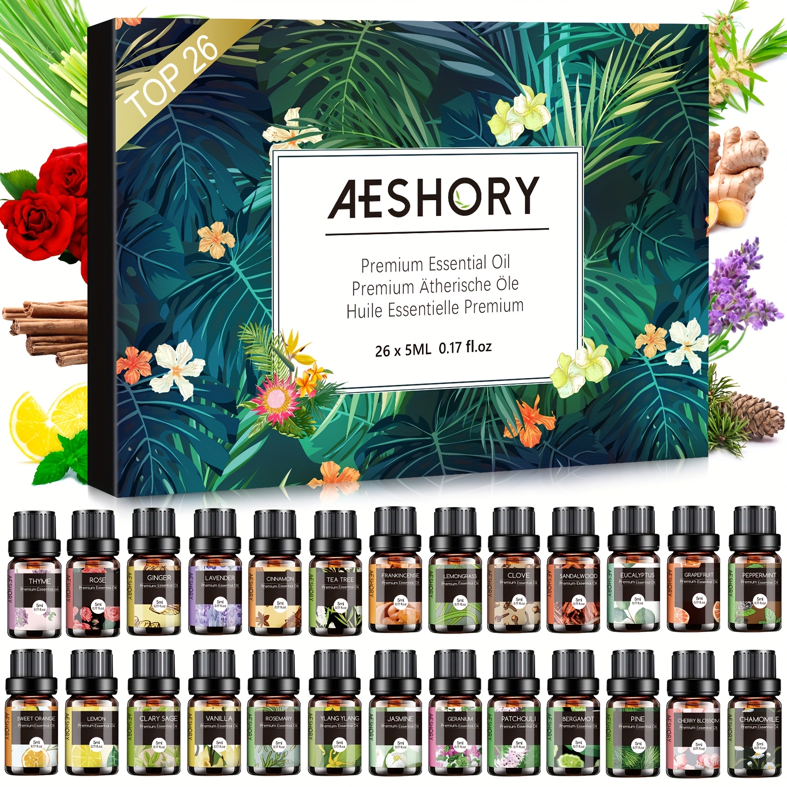 TEMU 26x5ml Essential Oils Set, Premium Oils Scented Oils For Diffusers For Home, Spray, Cleaning, Relaxing, Air , Diy Perfumes - Sandalwood, , ,