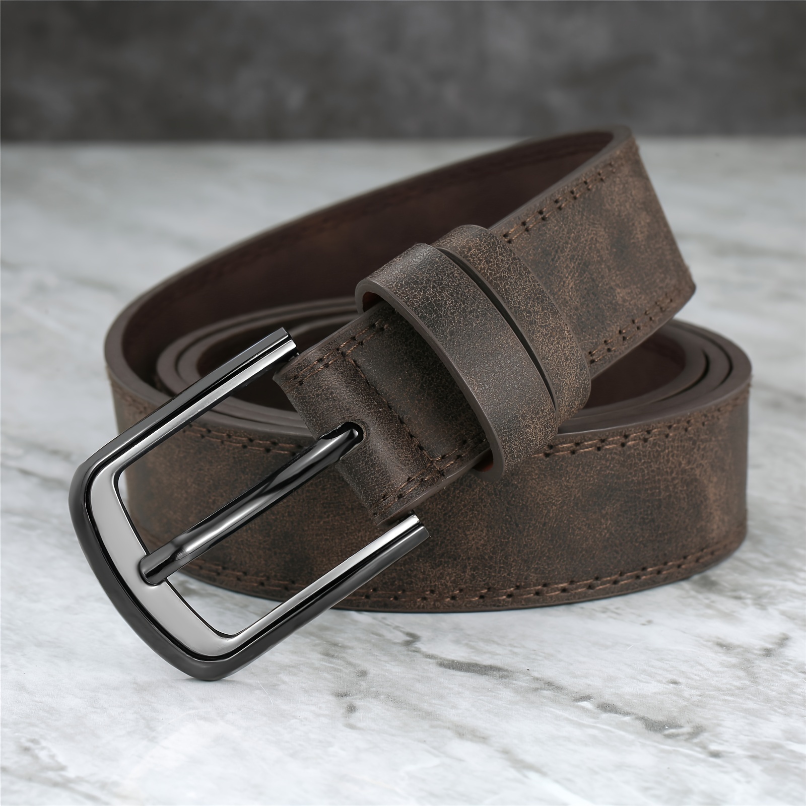 TEMU Men's Wide Stitching Alloy Buckle Belt For Jeans And Trousers - Simple And Cool Sports Play Belt For Daily Decoration