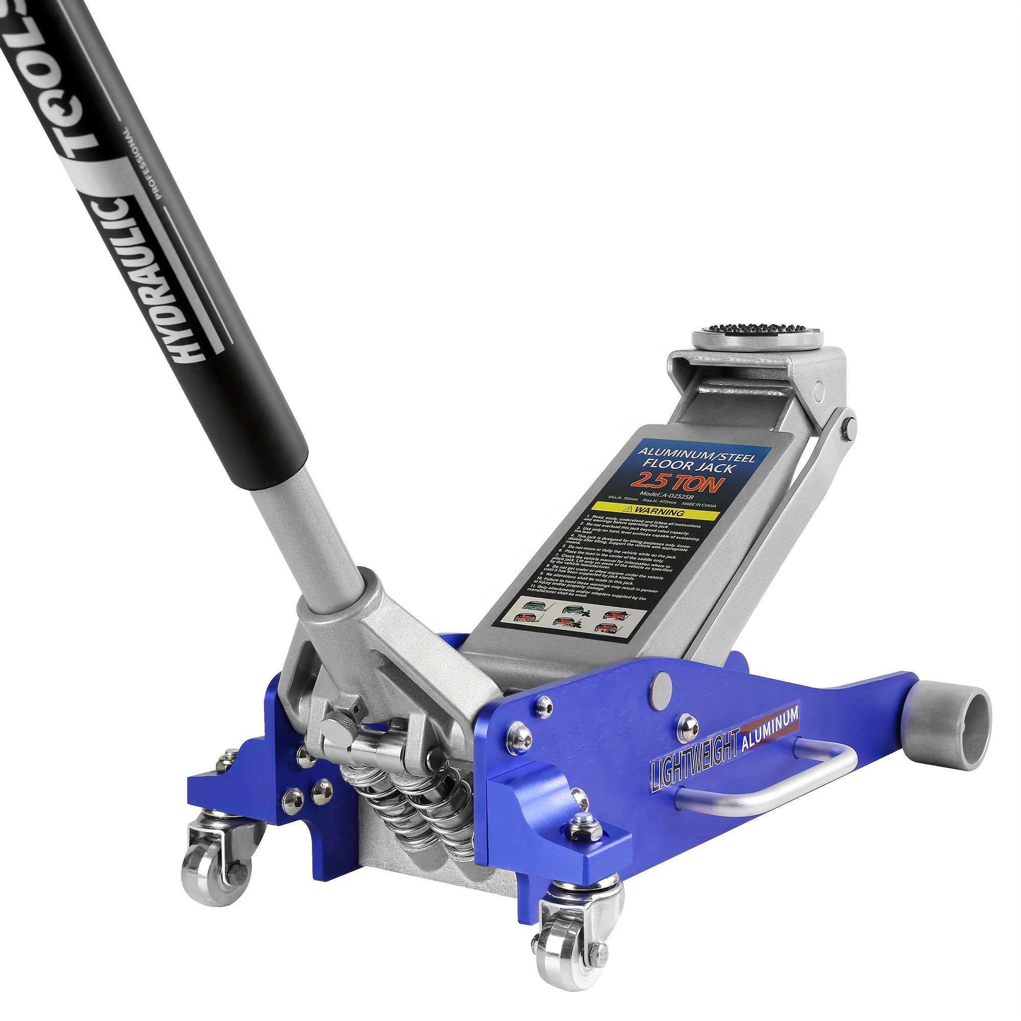 

Hydraulic Low Profile Aluminum And Steel Racing Floor Jack With Dual Piston Pump, 2.5 Ton (5, 000 Lb) Capacity