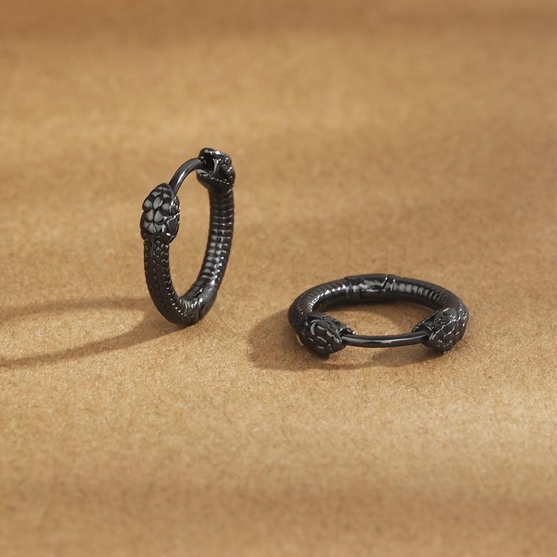 

1pair Double Headed Snake Men's Earrings, Fashionable Simple Black Plain Earrings