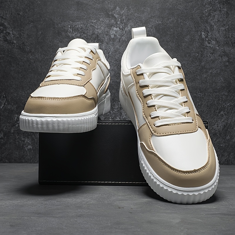 Zapatillas Casuales Clásicas de Hombre con Caña Baja en Blanco y Beige - Zapatos con Cordones Elegantes que Presentan una Superficie Texturizada, Forro de Tela Cómodo y Suela MD Adecuada para Usar Todo el Día, Perfectas para Atuendos Casuales
