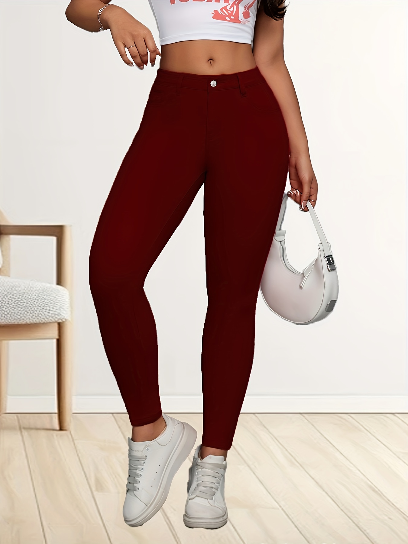 plus size plain red skinny fit elegant style stretchy pencil