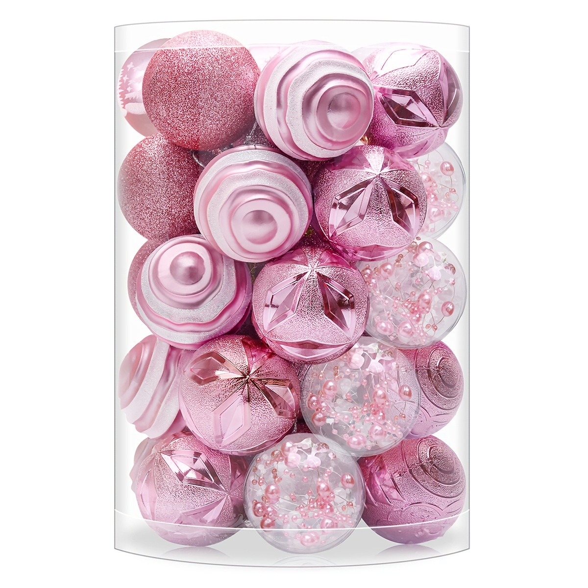 TEMU 30pcs 60mm/2.36inch Pink Set Anti-drop Plastic Christmas Ornament Balls, Christmas Deer Christmas Tree Decorations, Christmas Ball Combinations,