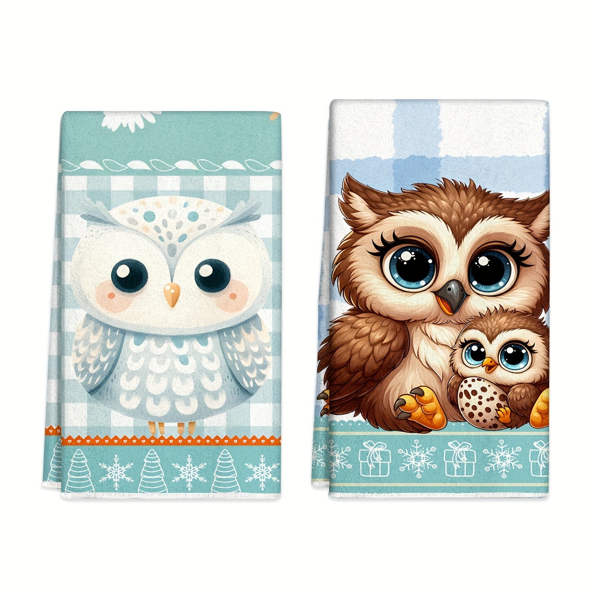 TEMU 2pcs Owl & Hand Towels - , Absorbent Polyester Dish Towels For Kitchen Decor, Cooking, Baking - Housewarming Gift