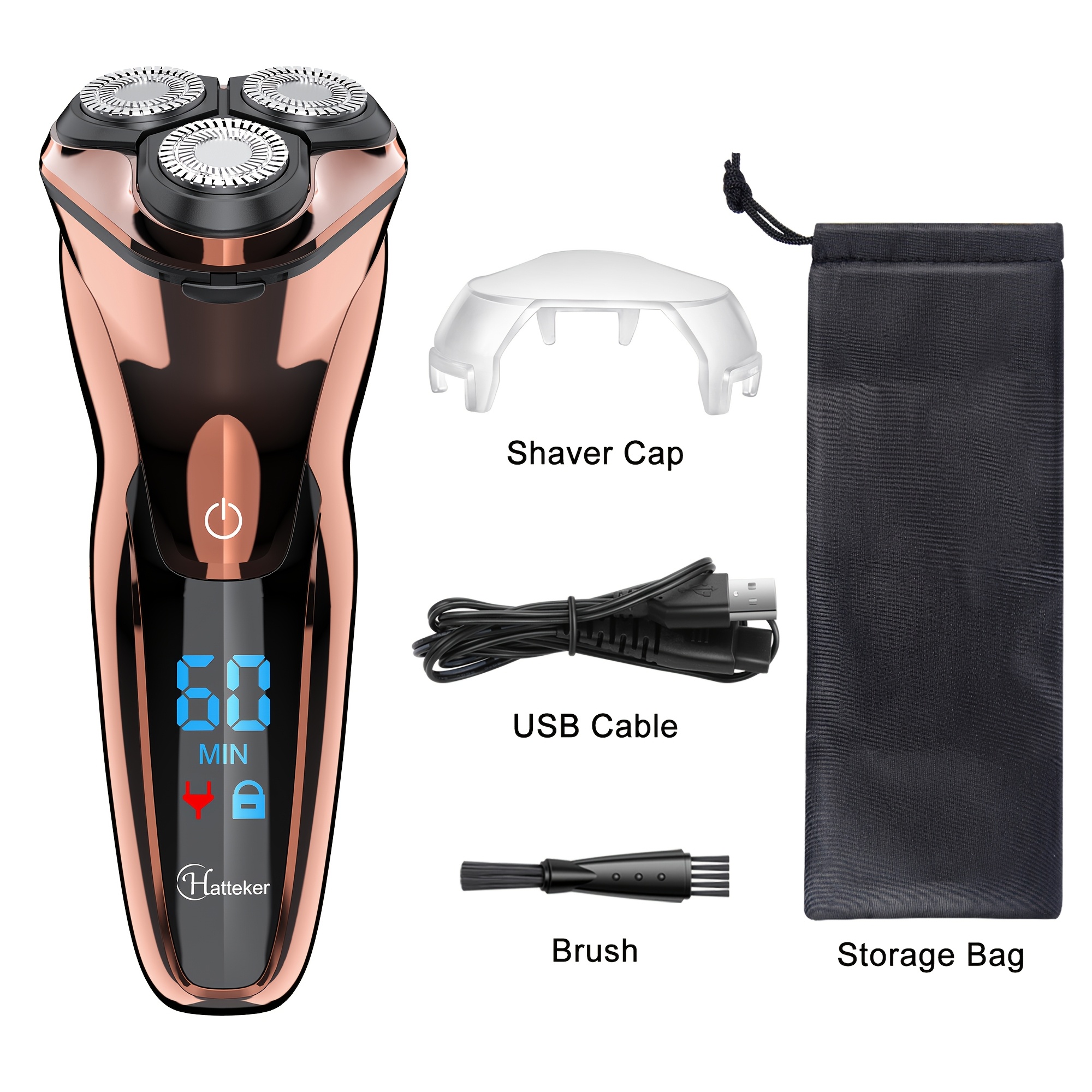 HATTEKER Electric Shaver for Men, Portable USB Rechargeable Razor with LCD Display, Floating Beard Trimmer, 600mAh Lithium Battery, Home Use Grooming Kit, Beard Grooming Kit