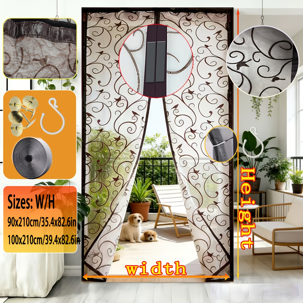1pc Magnetic Screen Door - Velvet Pattern Craft, Pet-friendly, No-drill Installation, Durable Fine Mesh With Strong Magnets, Breathable And Tear-resistant, Includes Thumbtacks And Double-sided Tape