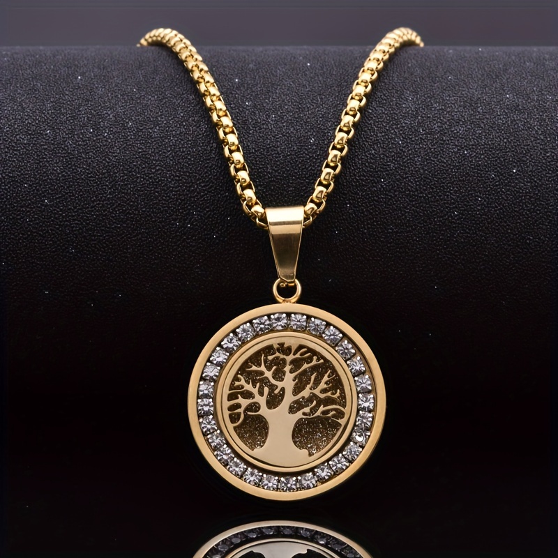 

1pc Retro Of Life Pendant Necklace, Stainless Steel Inlaid Zirconia Men's Necklace Suitable For