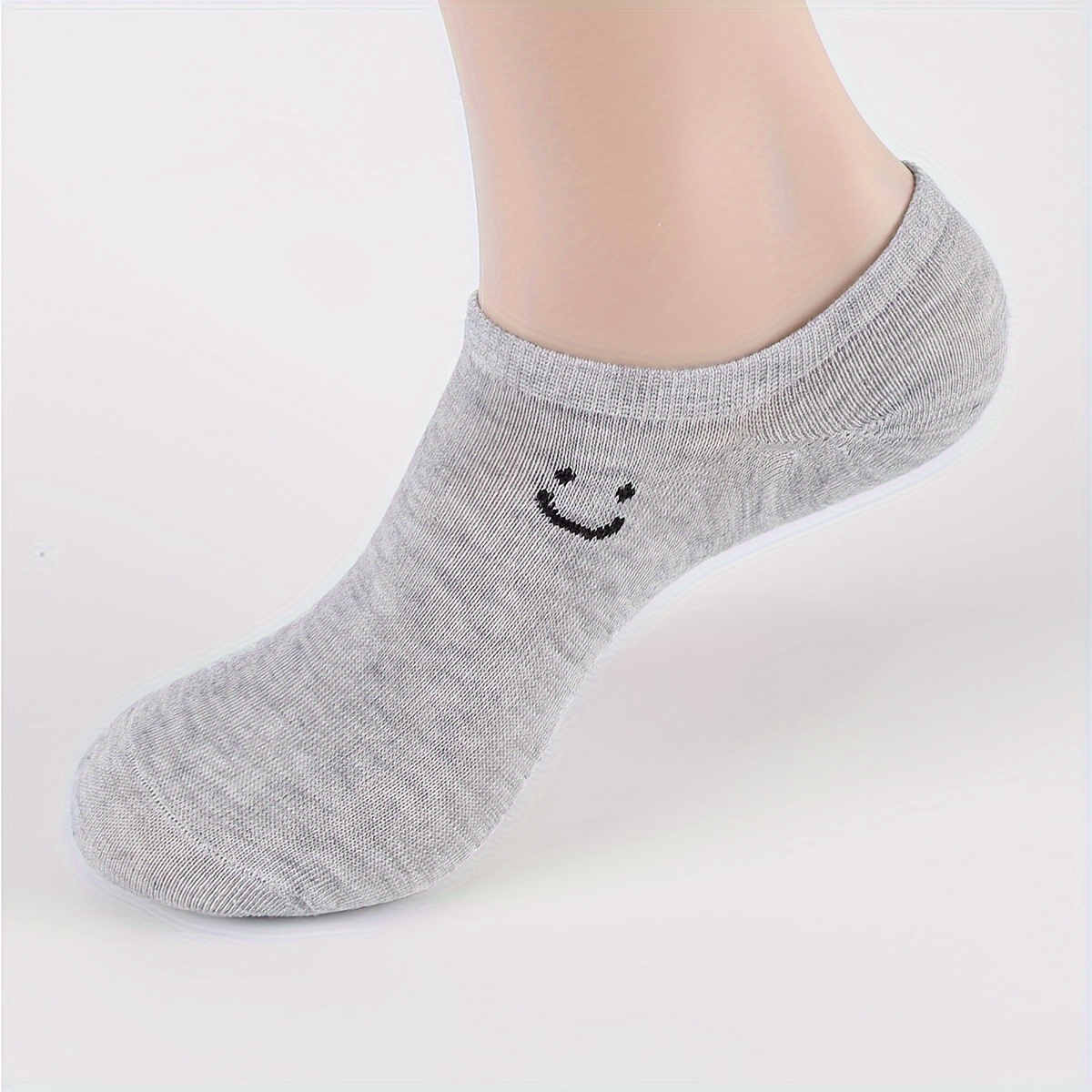 6 pairs/10 pairs Unisex Plain Color Casual Socks Breathable Low Top Sneakers Simple joyful Face Design Soft Moisture Wicking Comfortable for Daily Wear, Home Workouts & Office Minimalist Style All Season & Festive Occasions