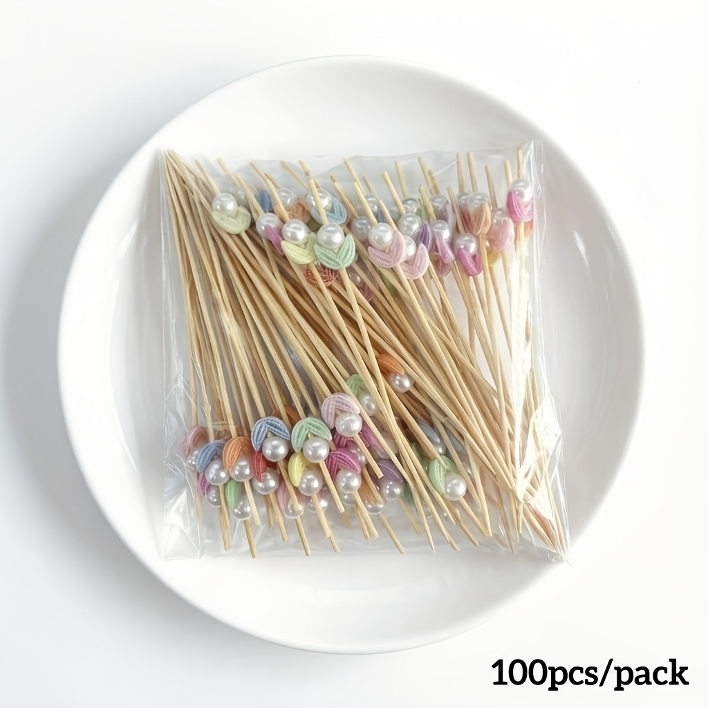 Image of 100pcs/pack 12cm/4.72in Lovely Creative Artificial Style Cake, Dessert, Salad Sandwich Food Baking Disposable Decorative Fruit Skewers Suitable For Hotels, Restaurants, Parties