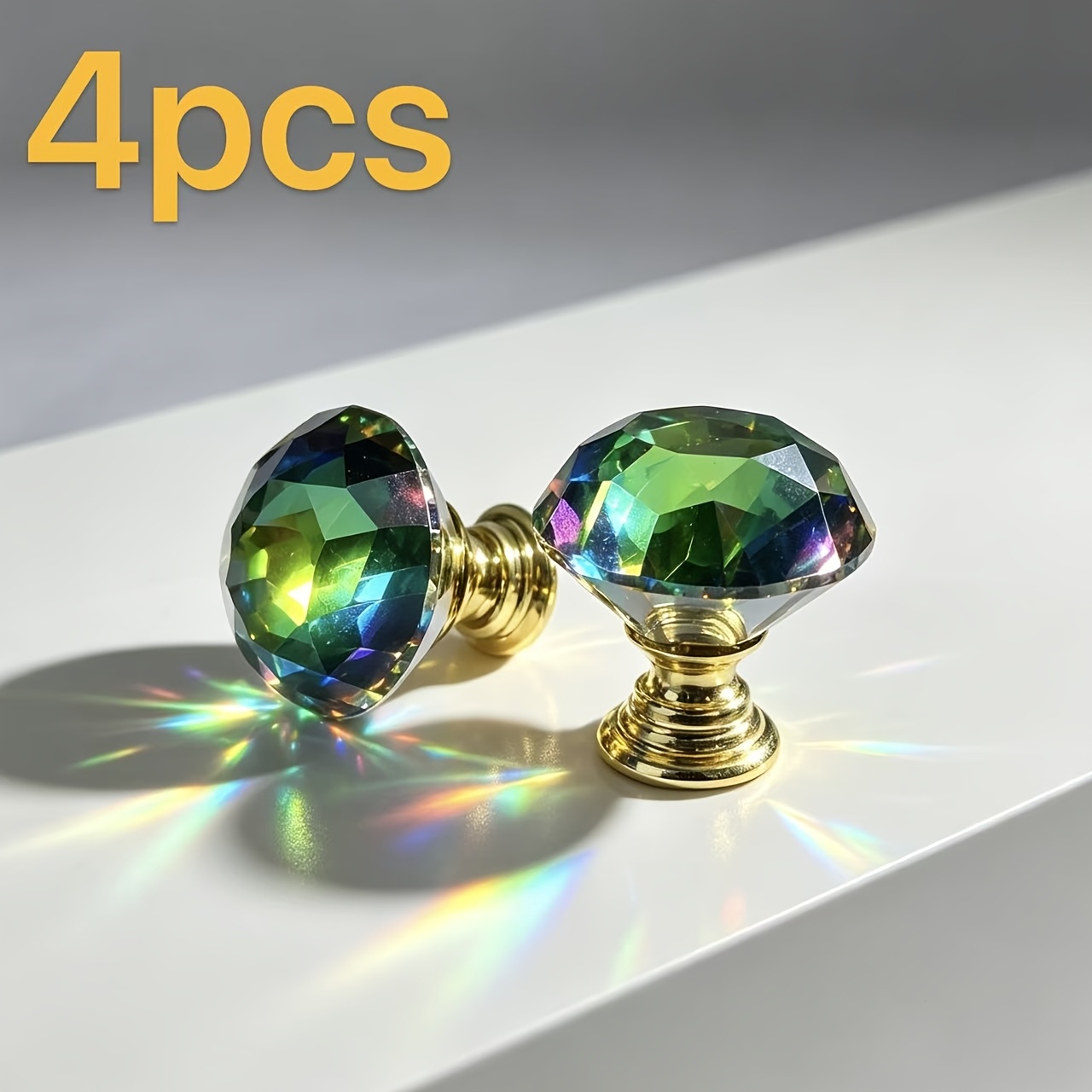 TEMU 4pcs Set Of Colored Crystal Glass Cabinet Handles, Drawer Pulls, Golden Cabinet Door Handles, Hardware Accessories