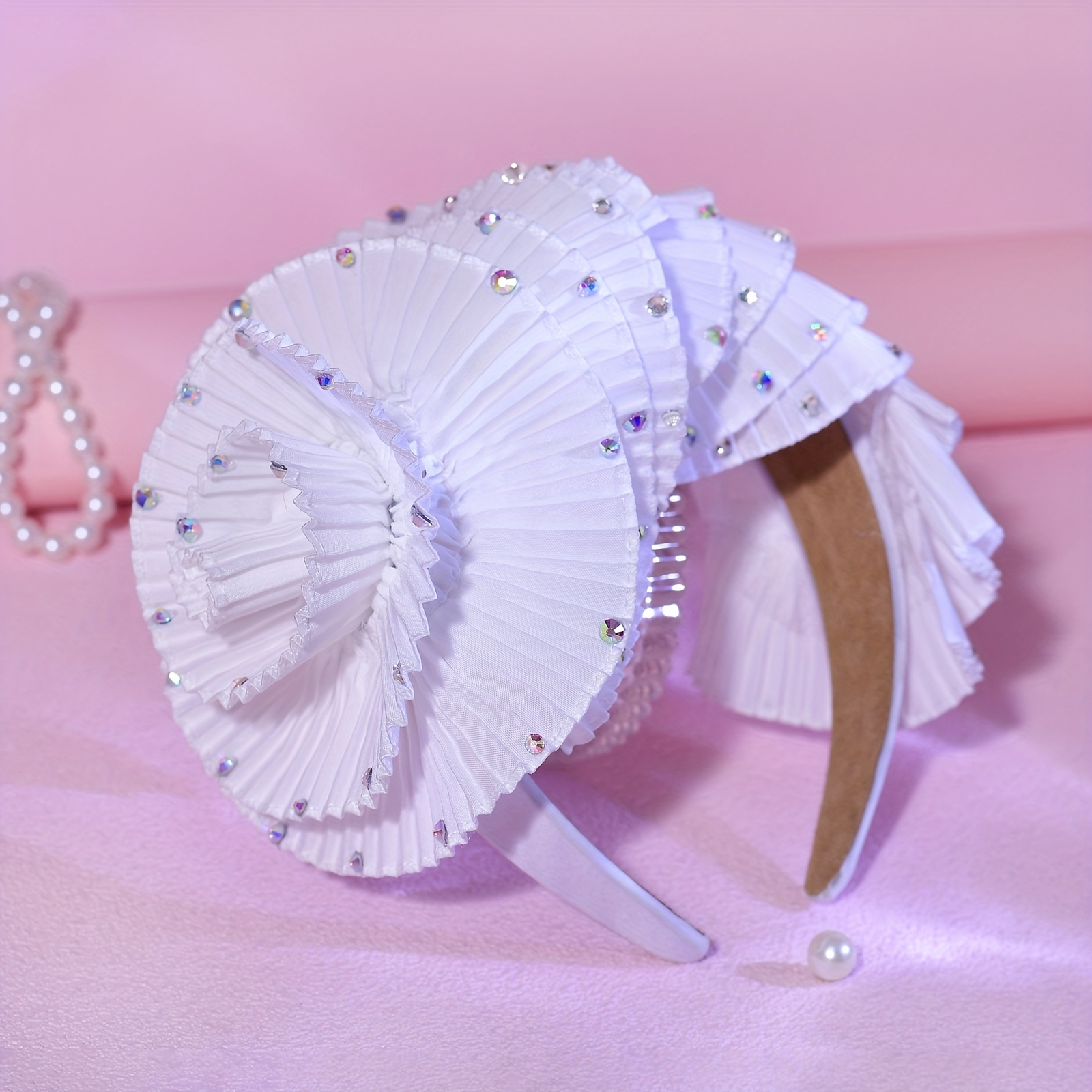 TEMU 1pc Elegant White Hairband Handmade Headdress Women's Prom Evening Dress Hair Accessories Crystal Headband A342