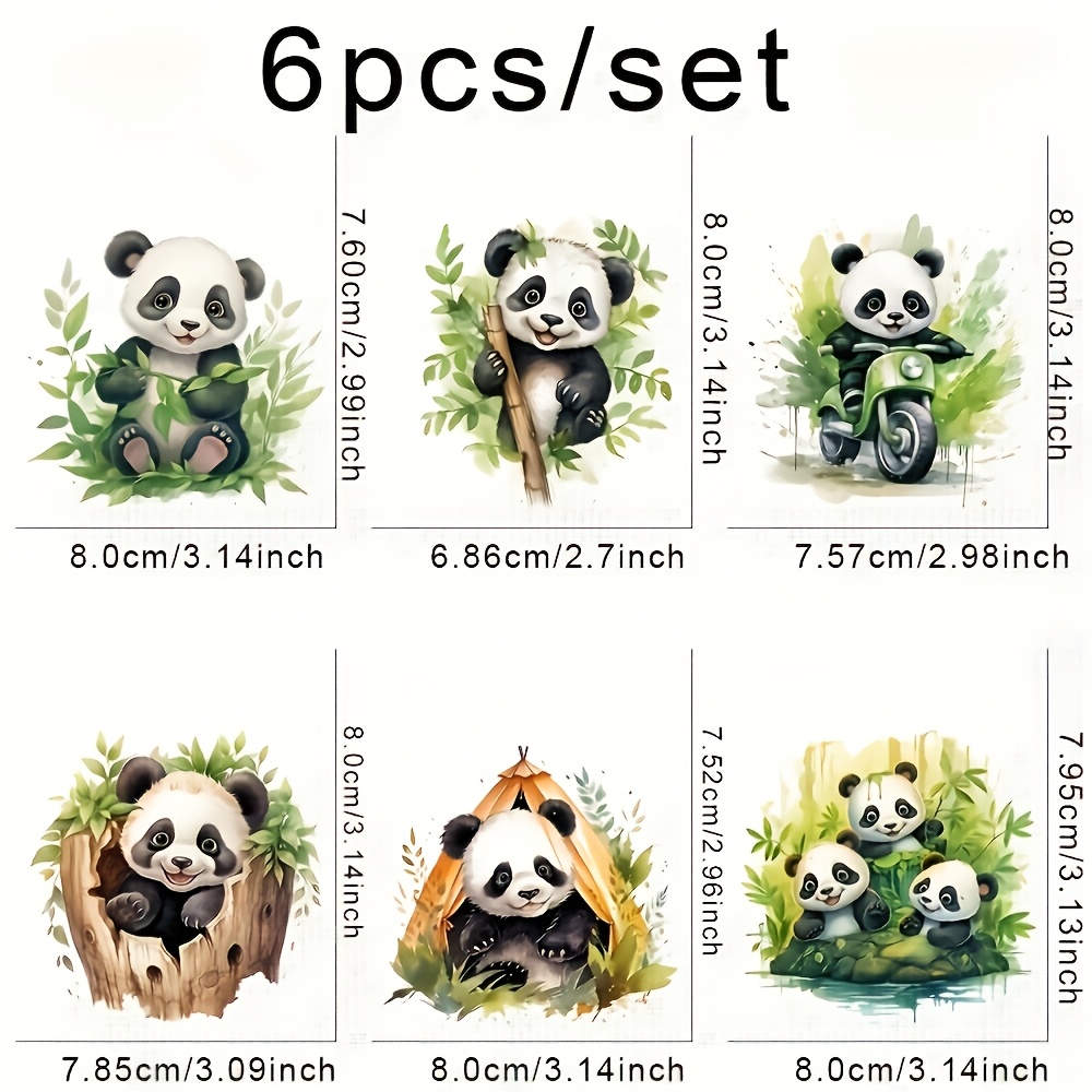 TEMU 6pcs Cute Panda Iron-on Transfer Decals - Vinyl Diy Heat Press Patches For T-shirts, Masks, Jeans & Backpacks, Mixed Colors, Adorable Panda