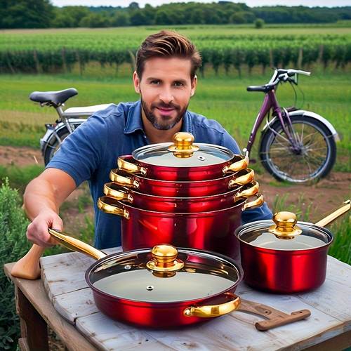 red 12pcs stainless set non stick pan set heat resistant frying saucepan versatile stylish durable suitable for induction stoves