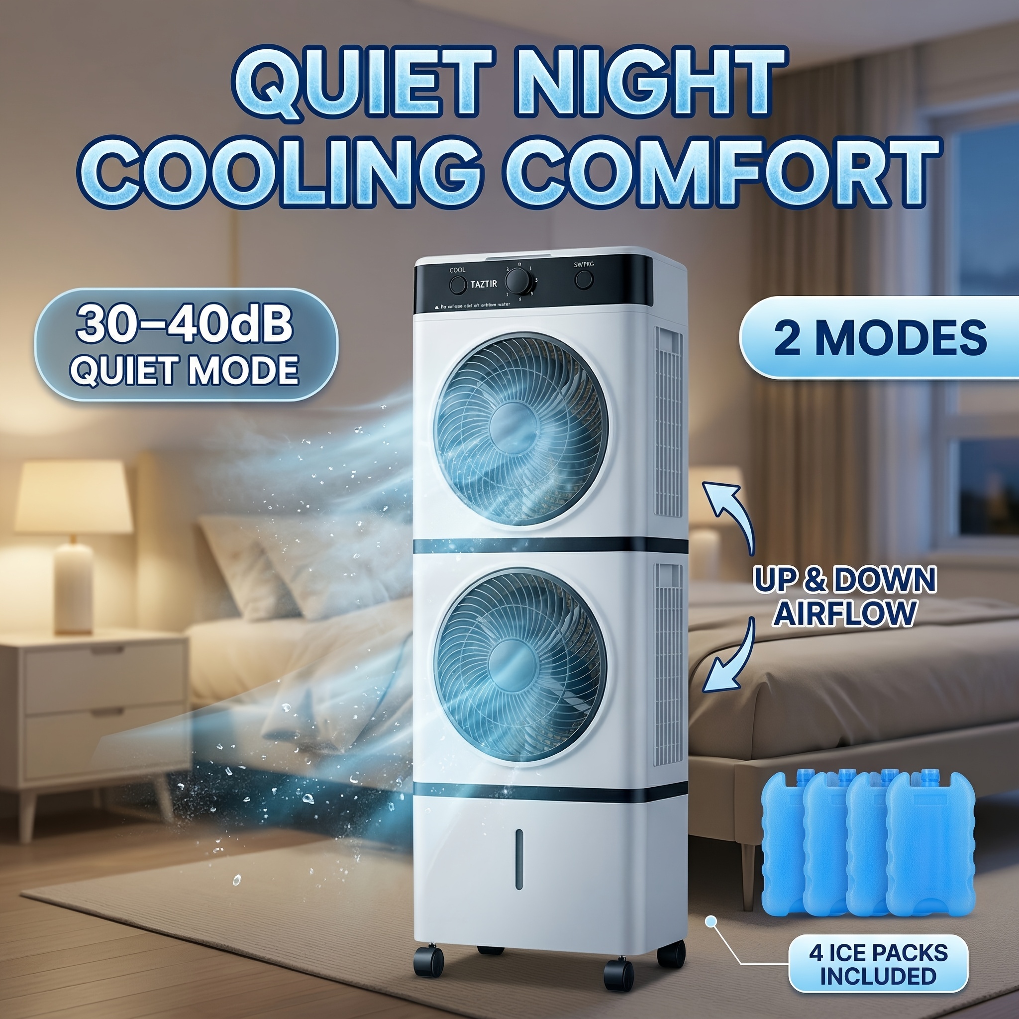 Portable Dual-Head Air Cooler Fan, 24Ft Reach, 2 Modes, 3 Speeds,... product image 11
