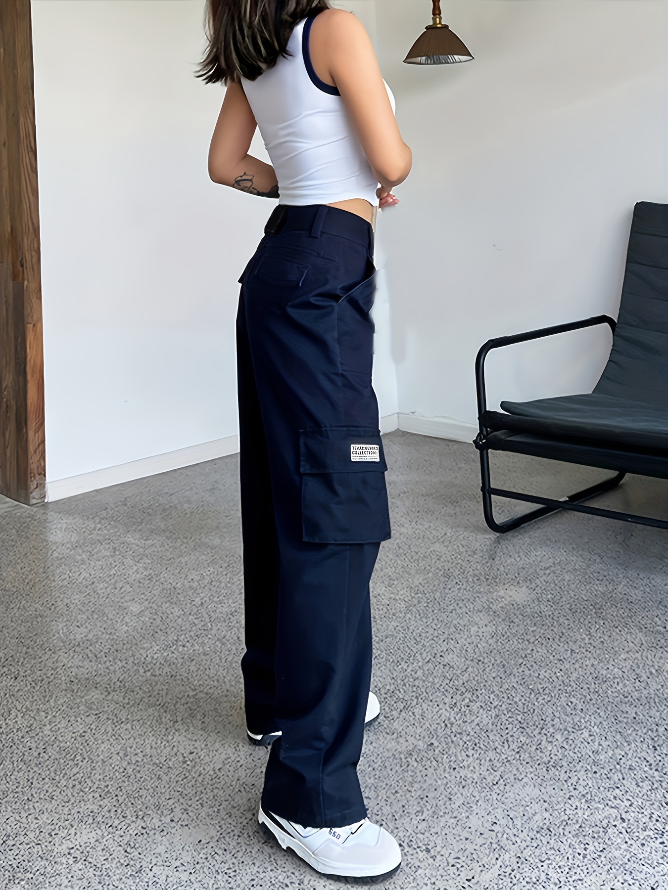 Lolmot High Waist Stretch Cargo Pants Women Baggy Multiple Pockets Relaxed  Fit Straight Wide Leg Casual Y2K Pants Combat Military Trousers 