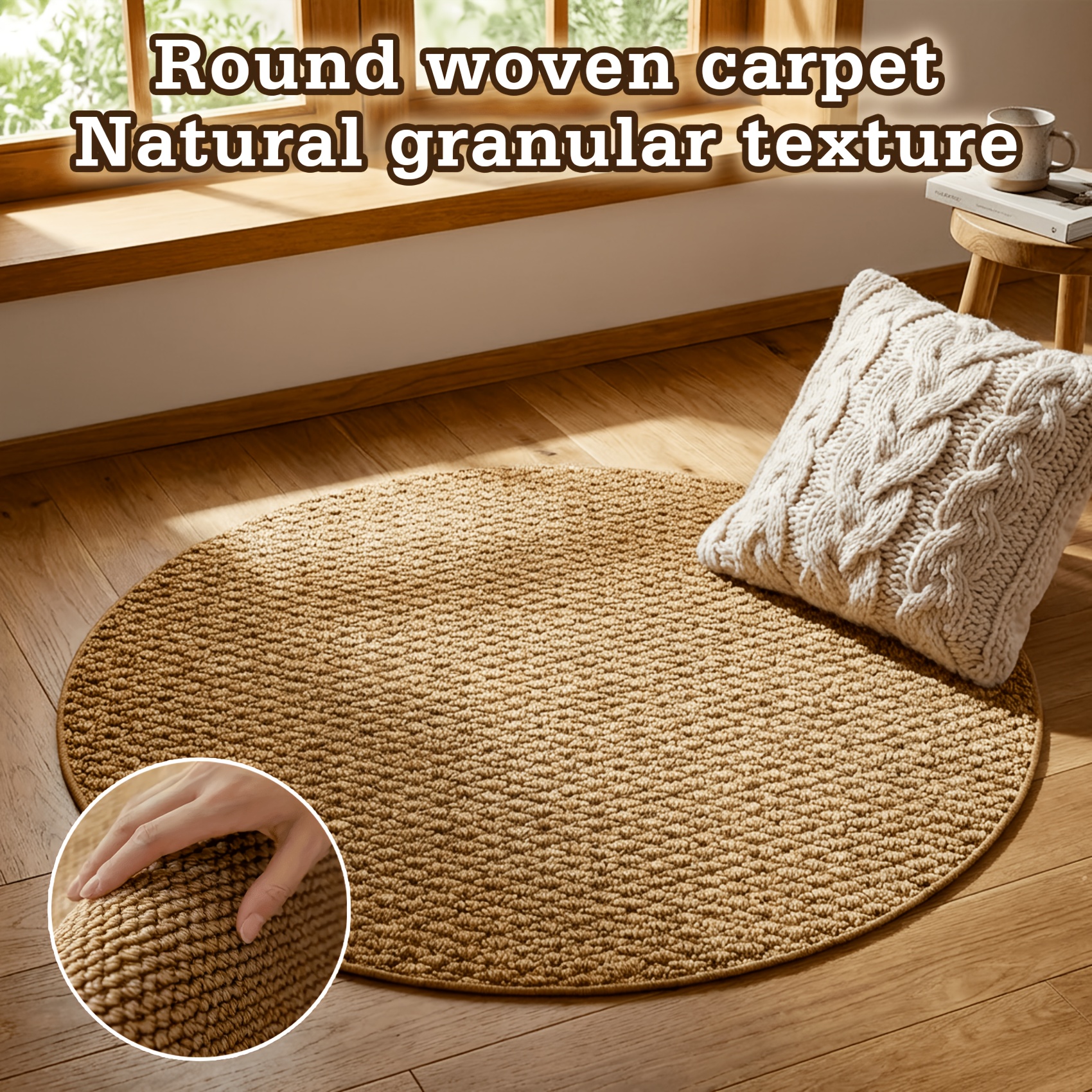 TEMU 1pc - Style Round Woven Rug, With Texture, Offering A Thick And Comfortable Feel. Suitable For Settings Such As Japanese Tea Rooms, Studies,