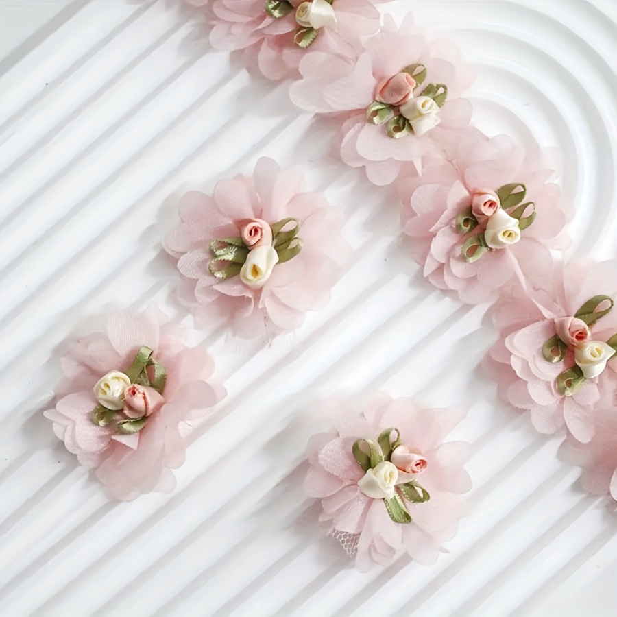 10pcs 3d Organza Flower Beige Black Pink Flower Cloth Patches Wedding Dress Decor Patches