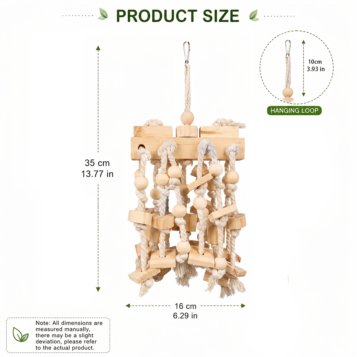Image of Parrot Natural Wood And Rope Tassel Chew Toy, Rustic Multi- For Medium-large Parrots Cage Enrichment And Beak Grinding