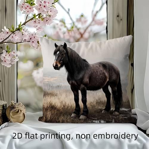 item picture 2d flat 1pc pillowcase 2 sided retro style black with white spots standing in misty field pattern suitable for indoor decoration pillowcase filling not included ideal for christmas halloween black friday