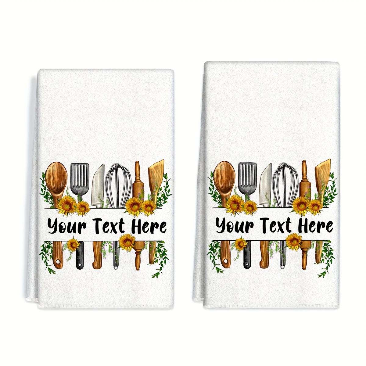TEMU 2pcs Customized Kitchen Towels, Modern Polyester Dish Cloths, Rectangular Absorbent Hand Towels With Cartoon Kitchenware Design, Personalized