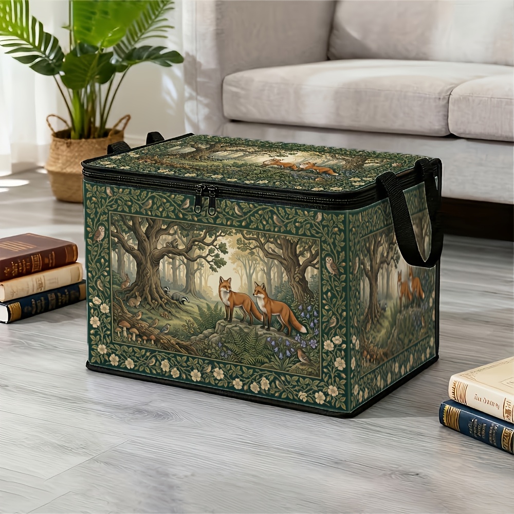 TEMU 1pc Lidded Woodland Forest Rectangular Box Tree Fern Design, For Organizing Office Supplies, Bathroom Essentials, Seasonal Decorations, Etc. -