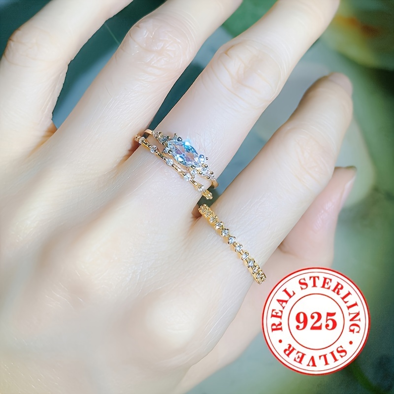 3 Piece Set S925 Sterling Silver Stackable Rings with Cubic Zirconia