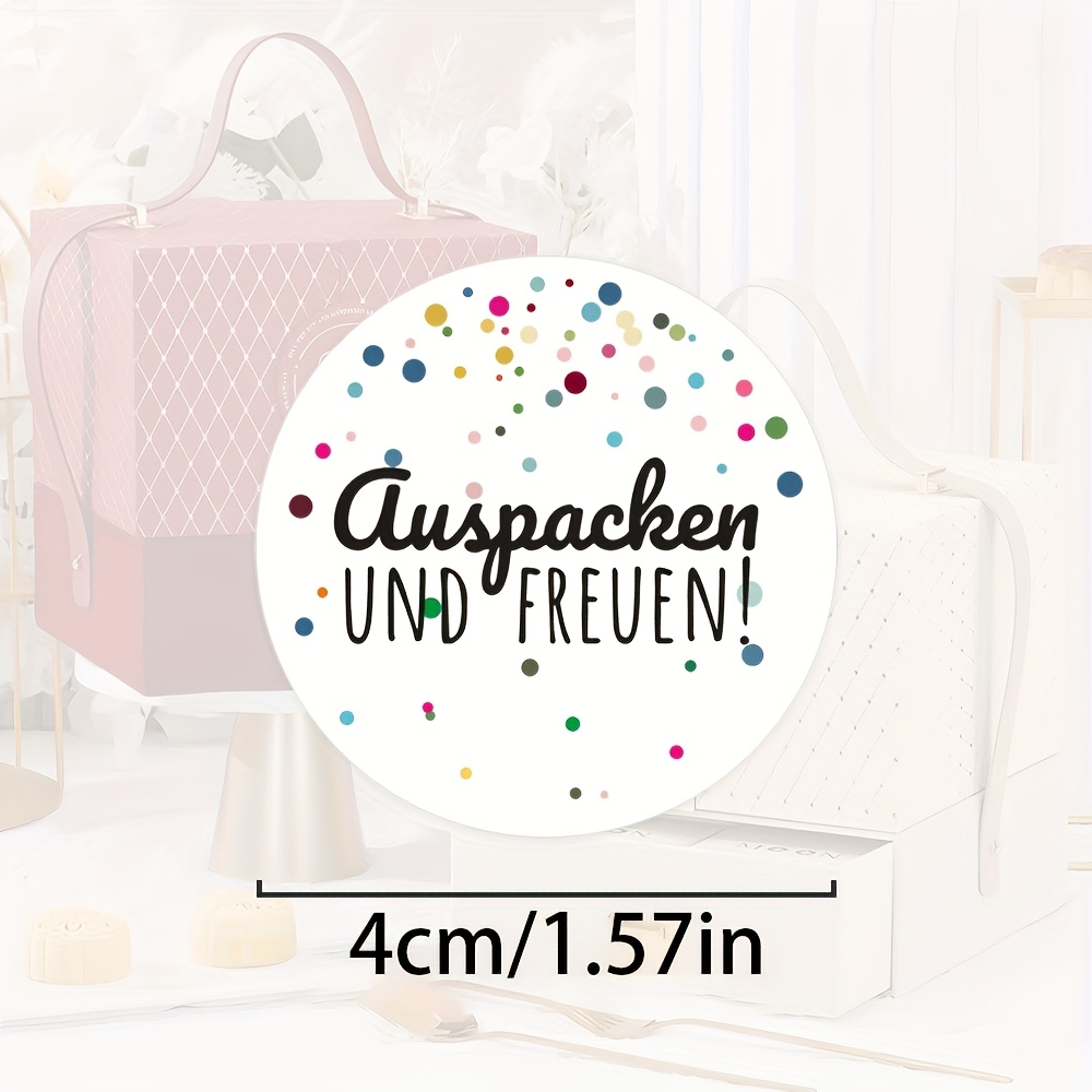 Image of 42pcs German Stickers - 1.57in Round Adhesive Labels With German Phrases (auspaer, ), For Wedding Invitations, Party Decorations, Thank You Cards, Gift Tags - Colorful Dot Border And German Text