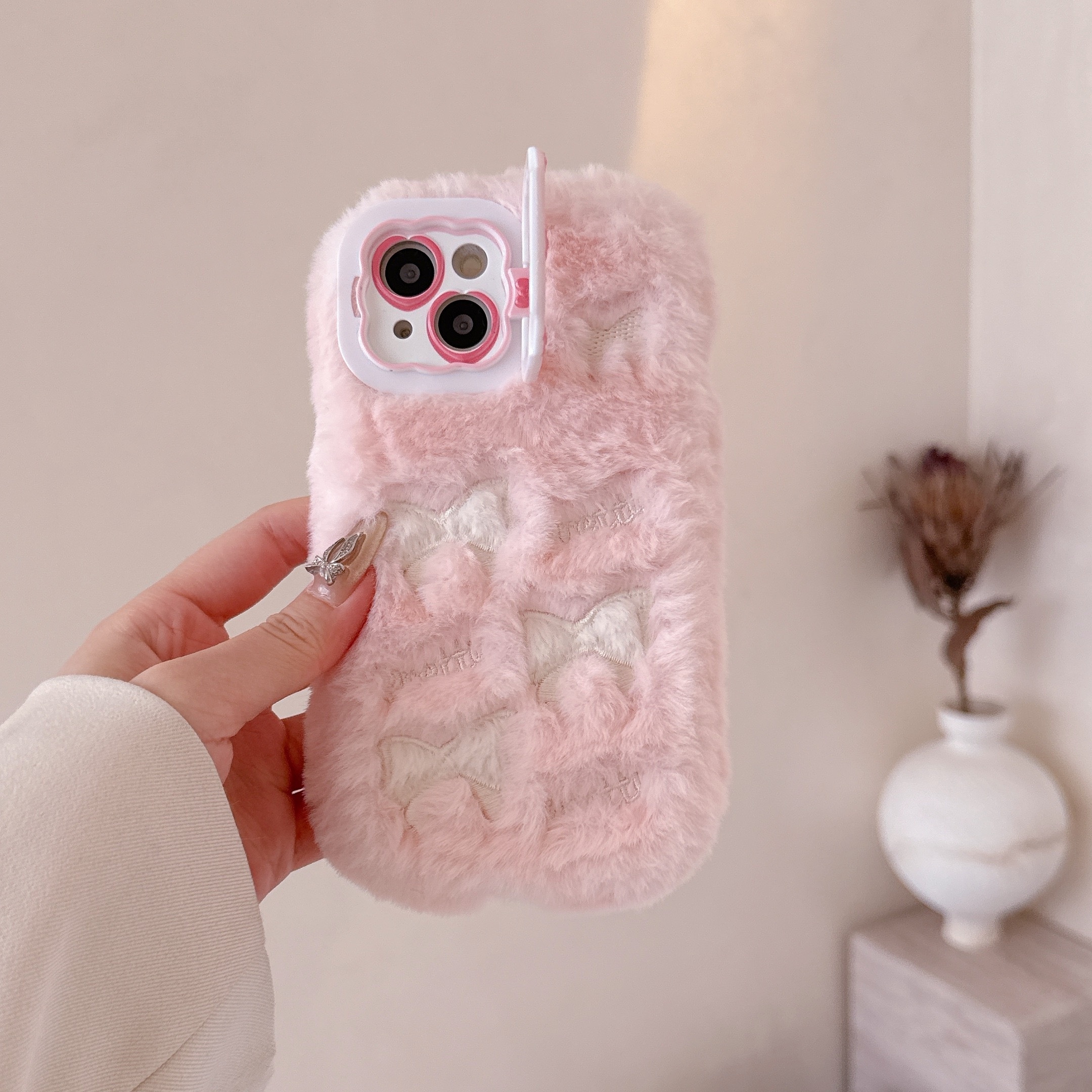 TEMU Phone Case - Embroidered Bow Lens Bracket Phone Case, Suitable For 17pro Max/17 Pro/17air/17 / 16pro Max/16 Pro/16plus/16 /15 Pro Max/15