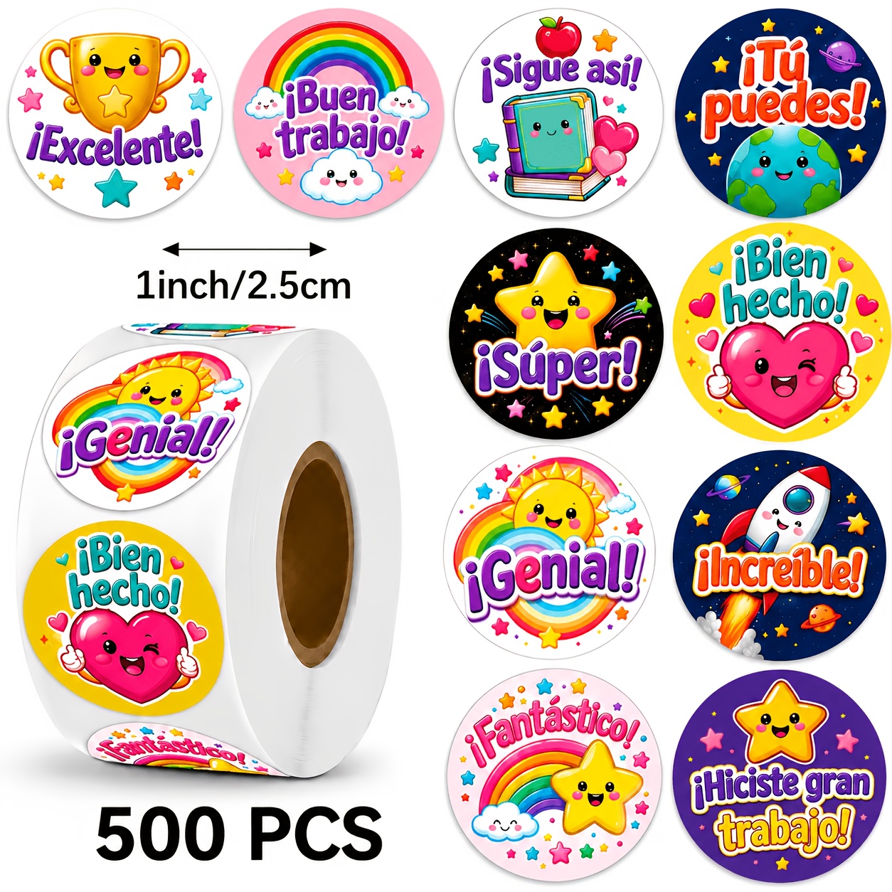 TEMU 500 pegatinas de en español, rollo de pegatinas de motivacionales y , etiquetas inspiradoras para libros, regalos, manualidades, álbumes de