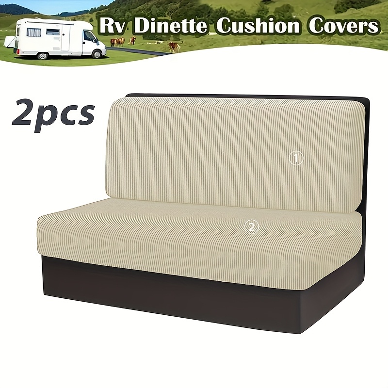 Image of Rv Dinette Cushion Covers, Stretch Cushion Slipcovers For Travel Couch Rv Booth Seat, Sofa Chair Protector (1 Backrest Cover & 1 Bench Cover)