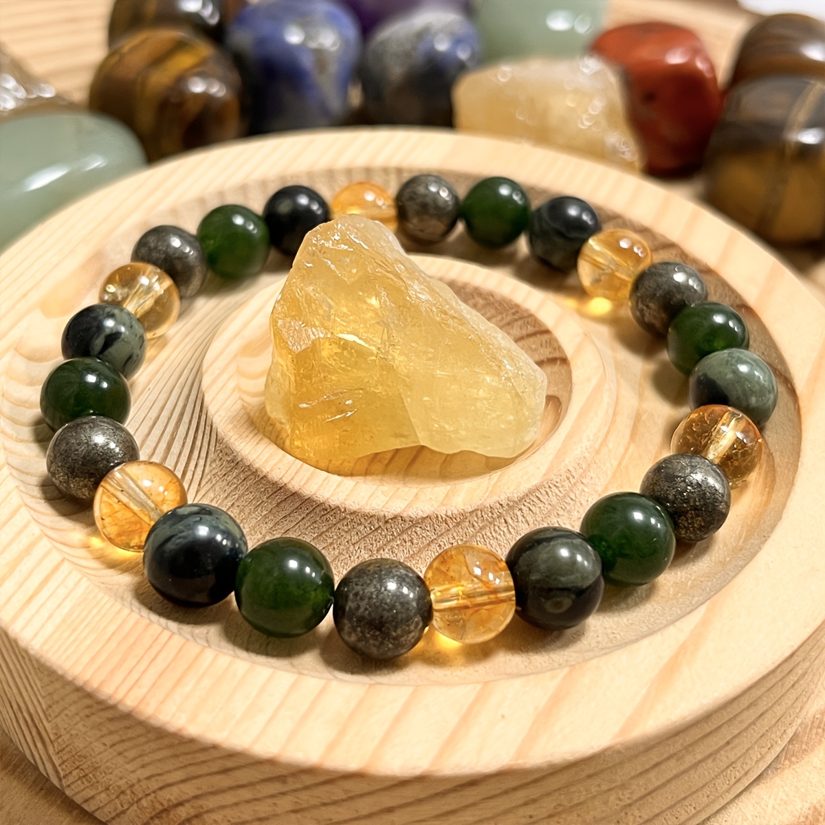 TEMU Manifestation Stone Beads 8mm Natural Kambabajasper & Citrine Handmade Beads Good Luck Beads & Grounding Stability Retro Bohemian Jewelry