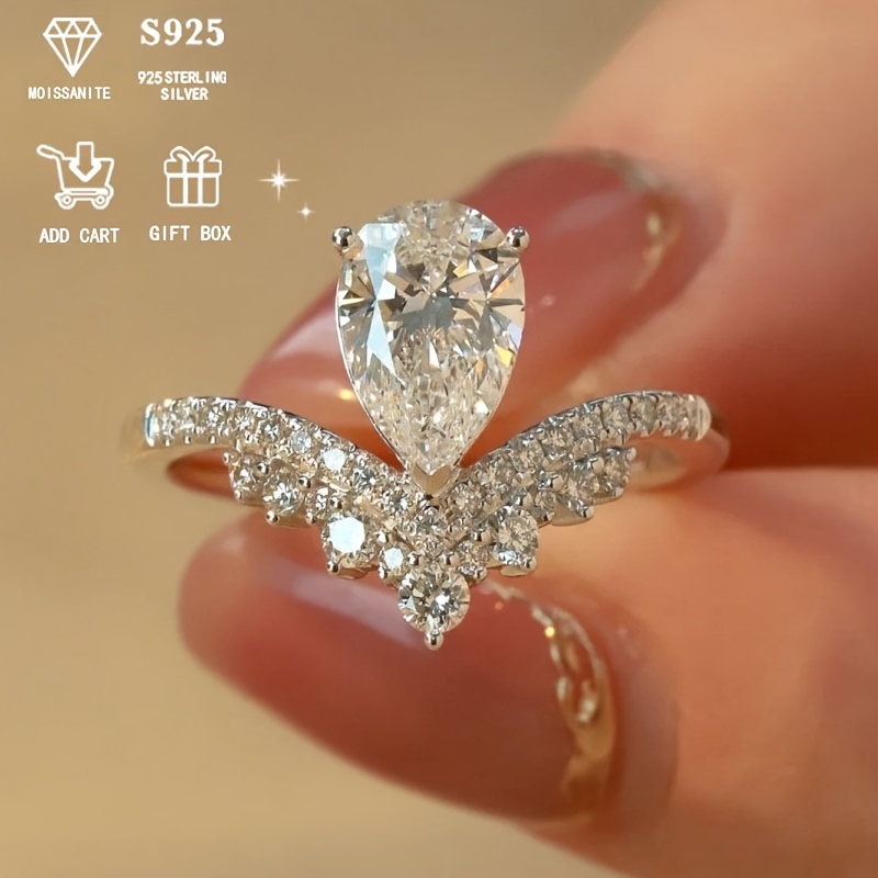 2ct Pear Moissanite Engagement Ring Hypoallergenic 925 Silver