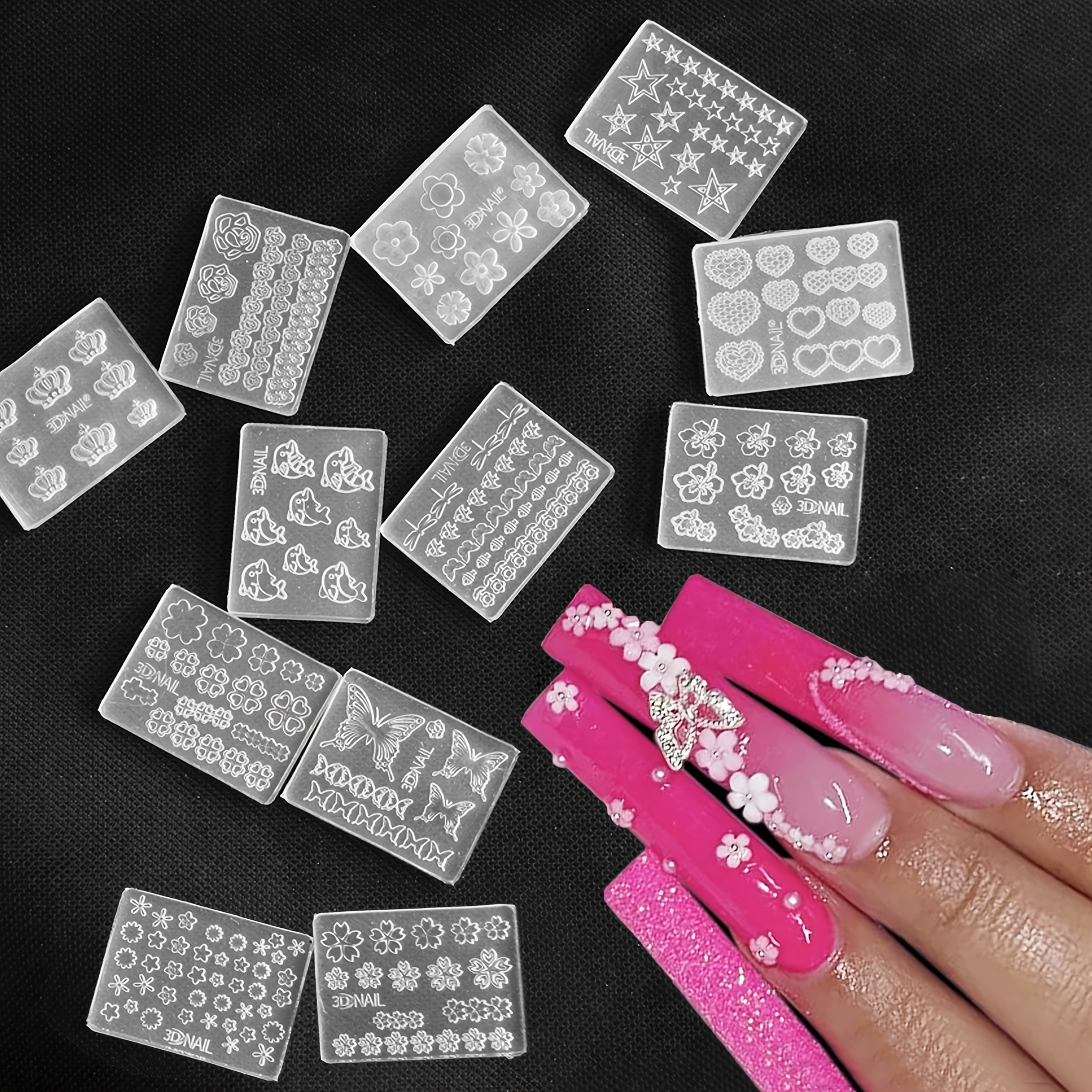 12pcs Mini Nail Molds, Art Y2k Style Three-dimensional Clover Love Flower Element Mold, And Women's Nail , Odorless