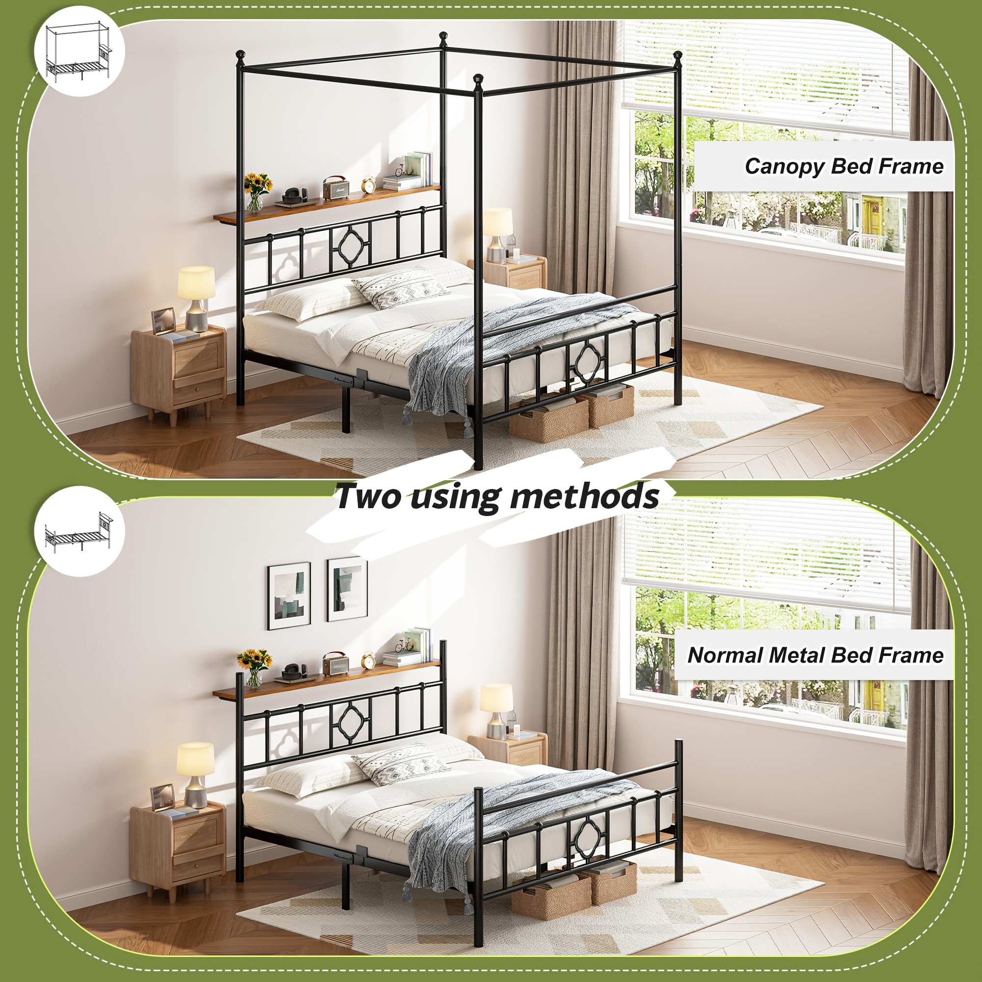 Queen/full/twin Size Bed Frame with Storage Headboard, Detachable MetalPlatform Bed with Under-Bed Storage, Sturdy Bed Frame with Shelves, No Box Spring Needed White/black