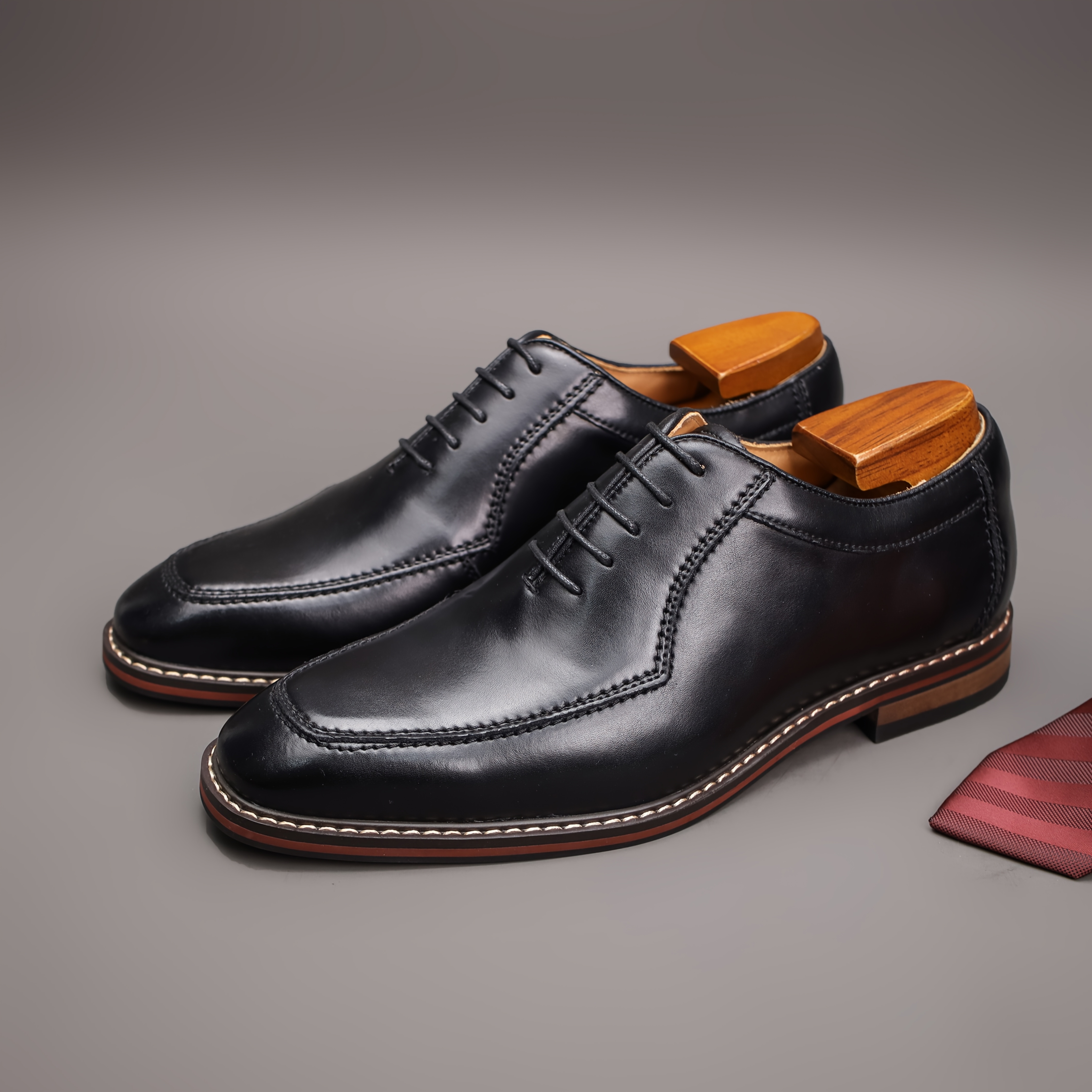 TEMU Jasonstar Men's Full Grain Genuine Leather Oxford Dress Shoes - Low-top Lace-up Apron Toe Suit Shoes With Hand-stitched Welt, Toe, Suitable For