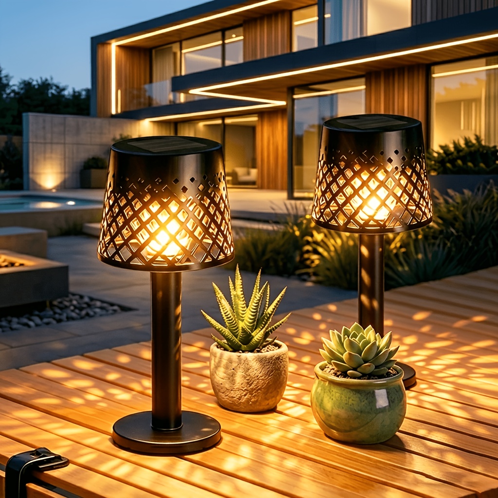 2pcs solar powered table lamp hollowed   decorative light   night light with auto on off for garden patio balcony camping and dining table Product details 0