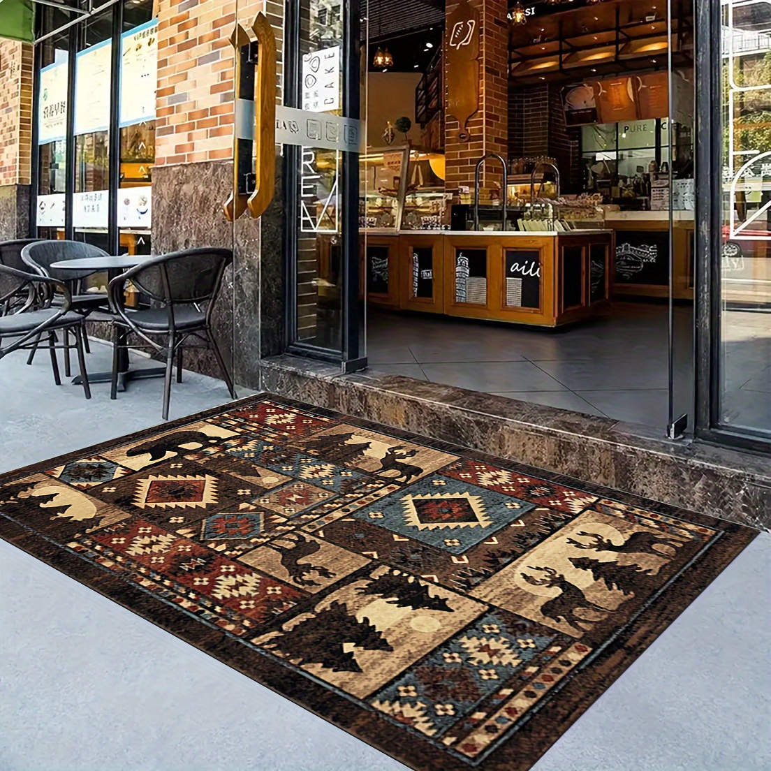 

1pc Artificial Cashmere Carpet, Christmas Pattern Imitation Cashmere Mat, Machine Washable Rug With Non-slip Bottom, Suitable For , Shops Cafes Bars Supplies