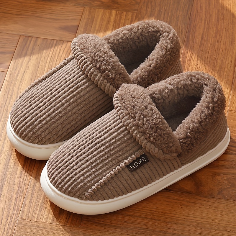 

Men's Cozy Fleece-lined Slippers - Anti-slip, Warm Indoor Shoes For Winter | Striped/solid Color Options