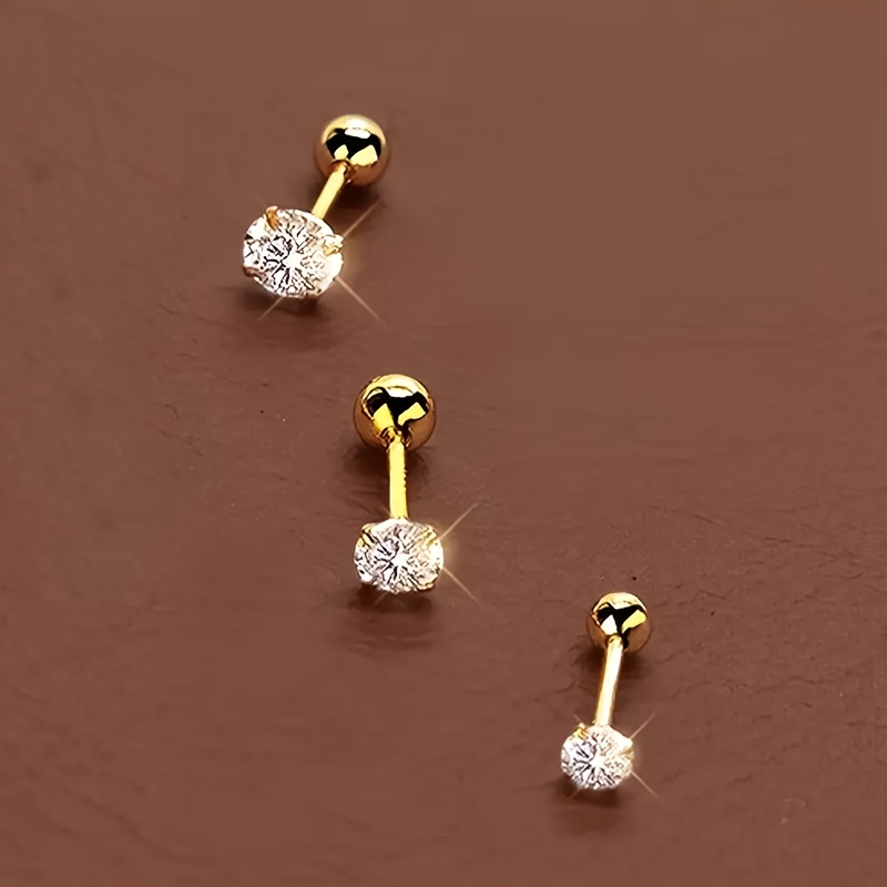3pcs Dangle Earrings with Cubic Zirconia Sparkling Golden