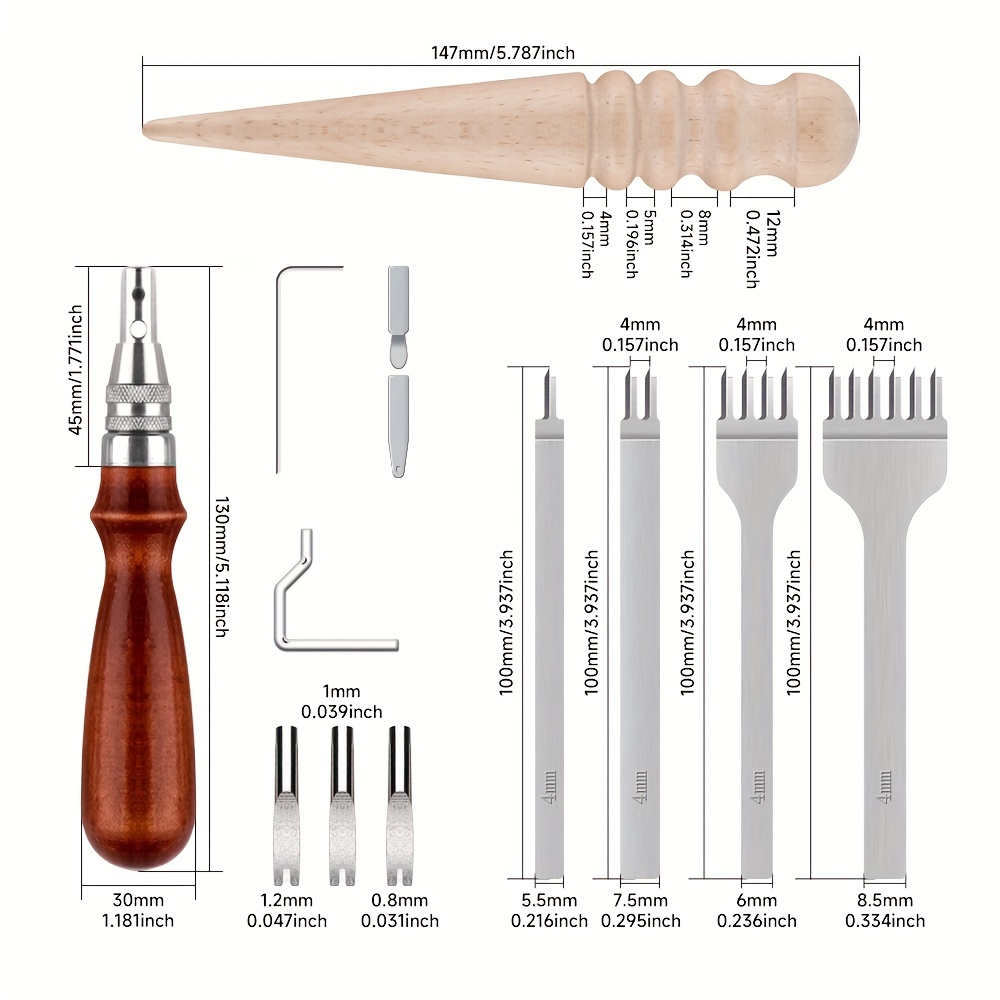 E-shop [Leder Stanz- und Nutzwerkzeug Set] 6-teiliges handgefertigtes Set zum Stanz- und Nähen von Leder, Grundlegendes Lederarbeiter Set,