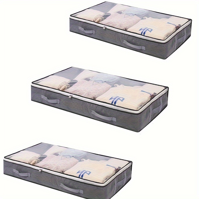 

3 Pack Under Bed Storage, Underbed Storage Boxes With Lid Clothes Storage Bag Wardrobe Storage Organiser With Reinforced Handle, Pvc Window For Duvet, Blanket, Clothing, Shoes, Grey