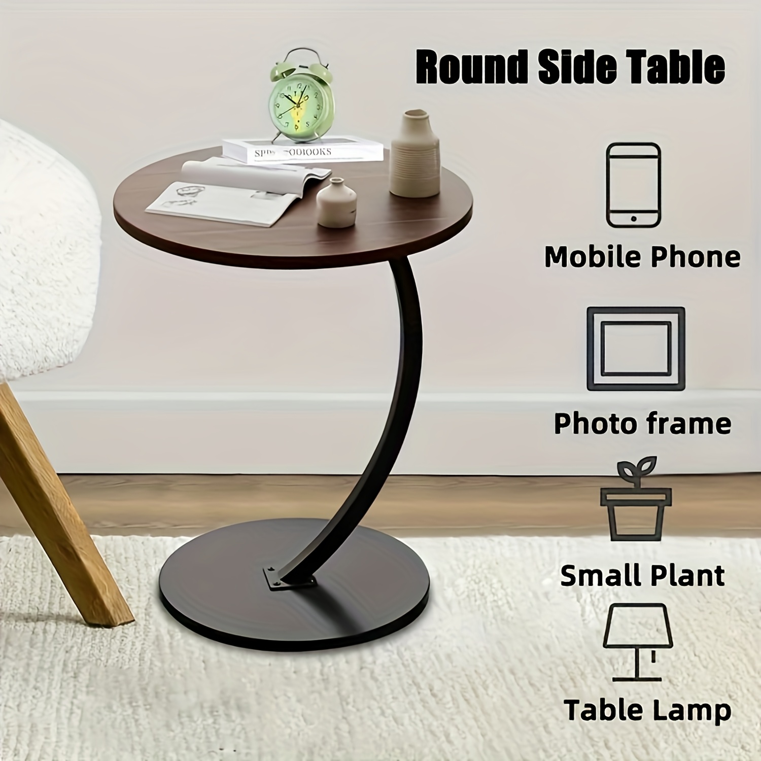 1pc modern black metal round side table multifunctional minimalist bedside table for bedroom and living room no   details 3