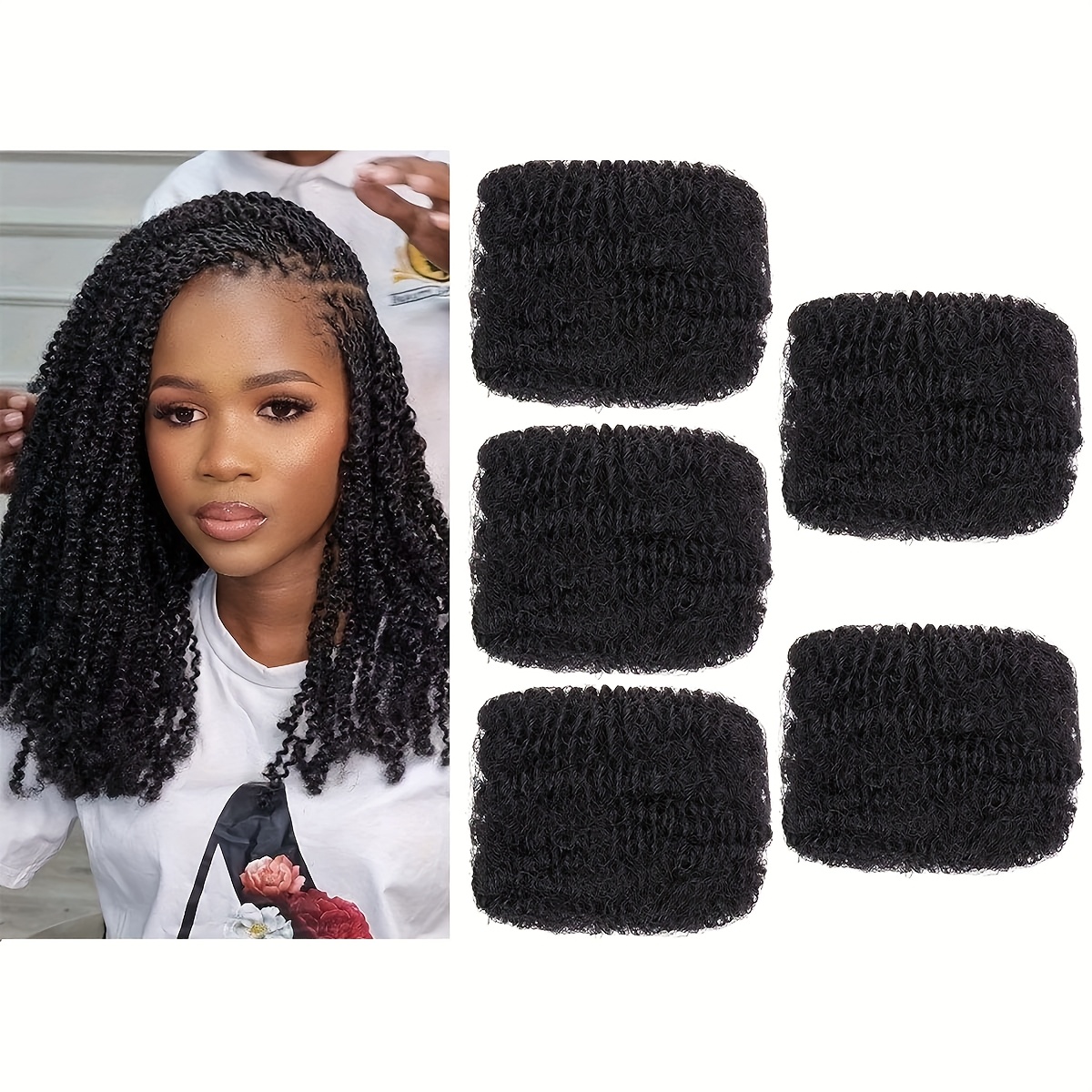 TEMU 5 Bundles 90g Natural Black Afro Braiding Bulk Hair For Mini Twists, Afro Bulk Synthetic Hair For Twist, Dreadlock Extensions Repair Locs Women