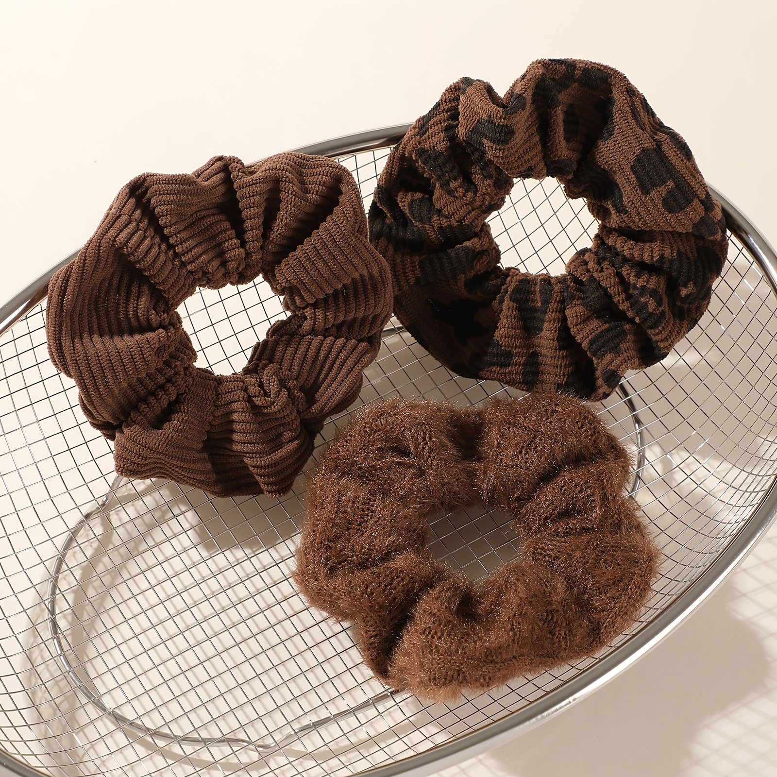 TEMU 3 pezzi Fascie per capelli marrone caff癡 con stampa leopardata - Stile retr簷 adatte per code , , | Eleganti per capelli, elastici per capelli,