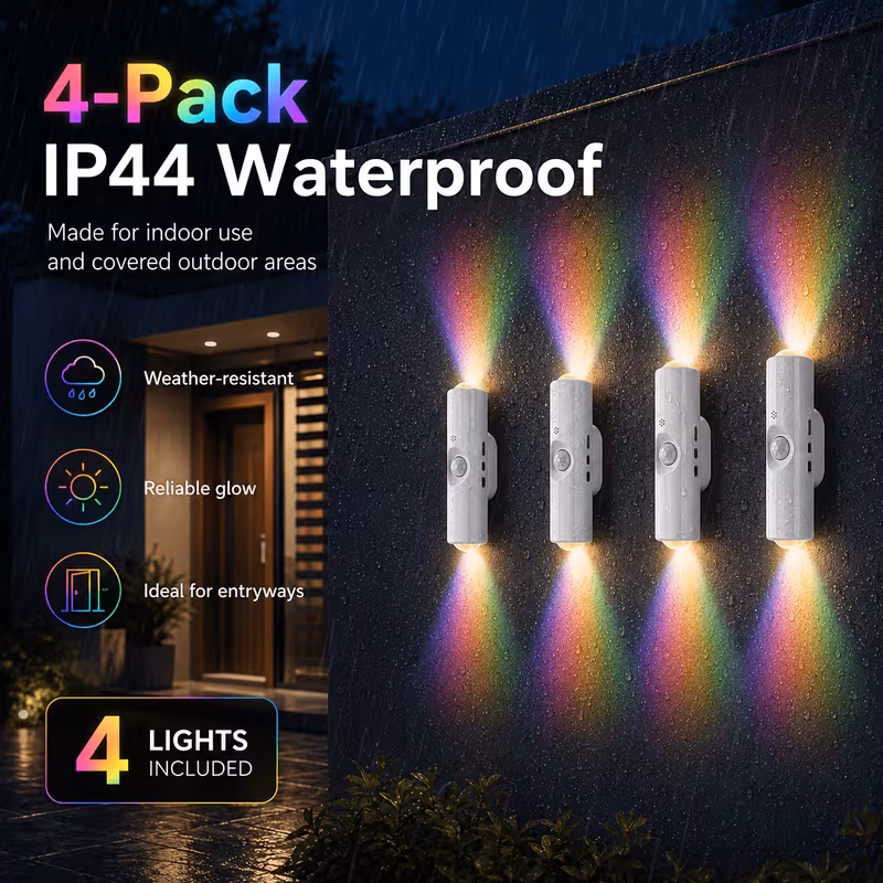 4 个装双光 rgb 人体感应壁灯,9 种灯光多档调光,120° 广角感应,ip44 防水磁吸免打孔,usb充电,适配走廊、卧室、浴室、玄关 商品详情 2