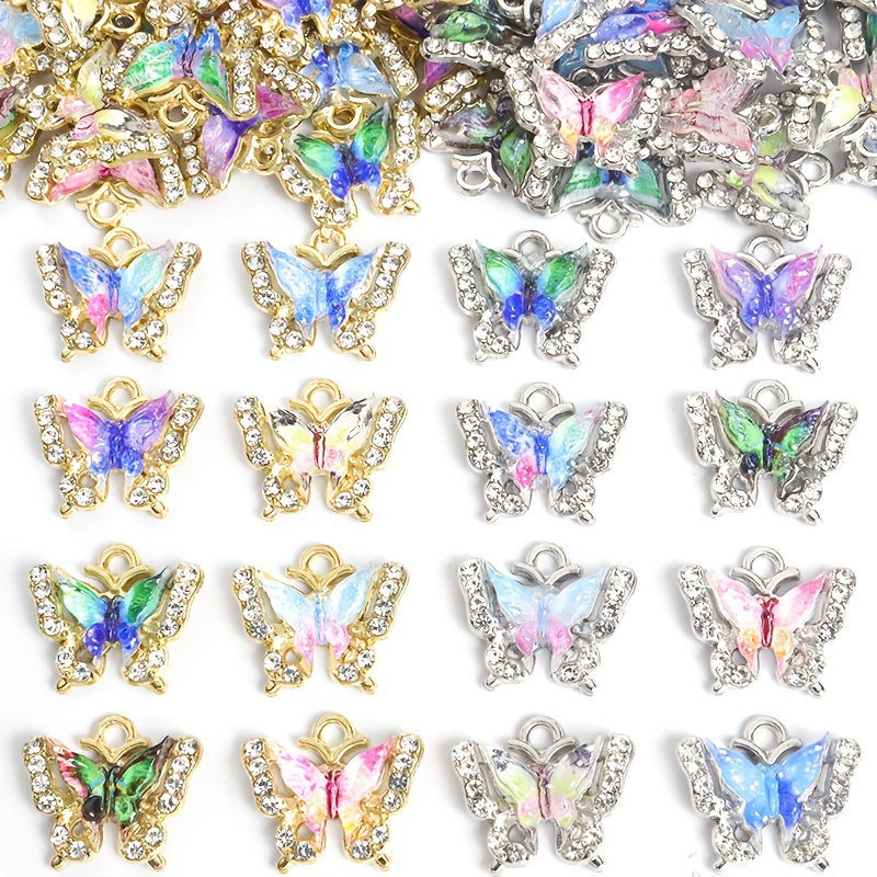 

10pcs New Gradient Acrylic Inlaid Pendants With Rhinestones - Alloy Pendant Suitable For Diy Spring And Necklaces, Bracelets, Earrings, Bridal Headwear, Clothing And Hair Accessories